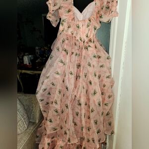 Selkie Carol Bloom Gown Floral Pink Ruffled Dress